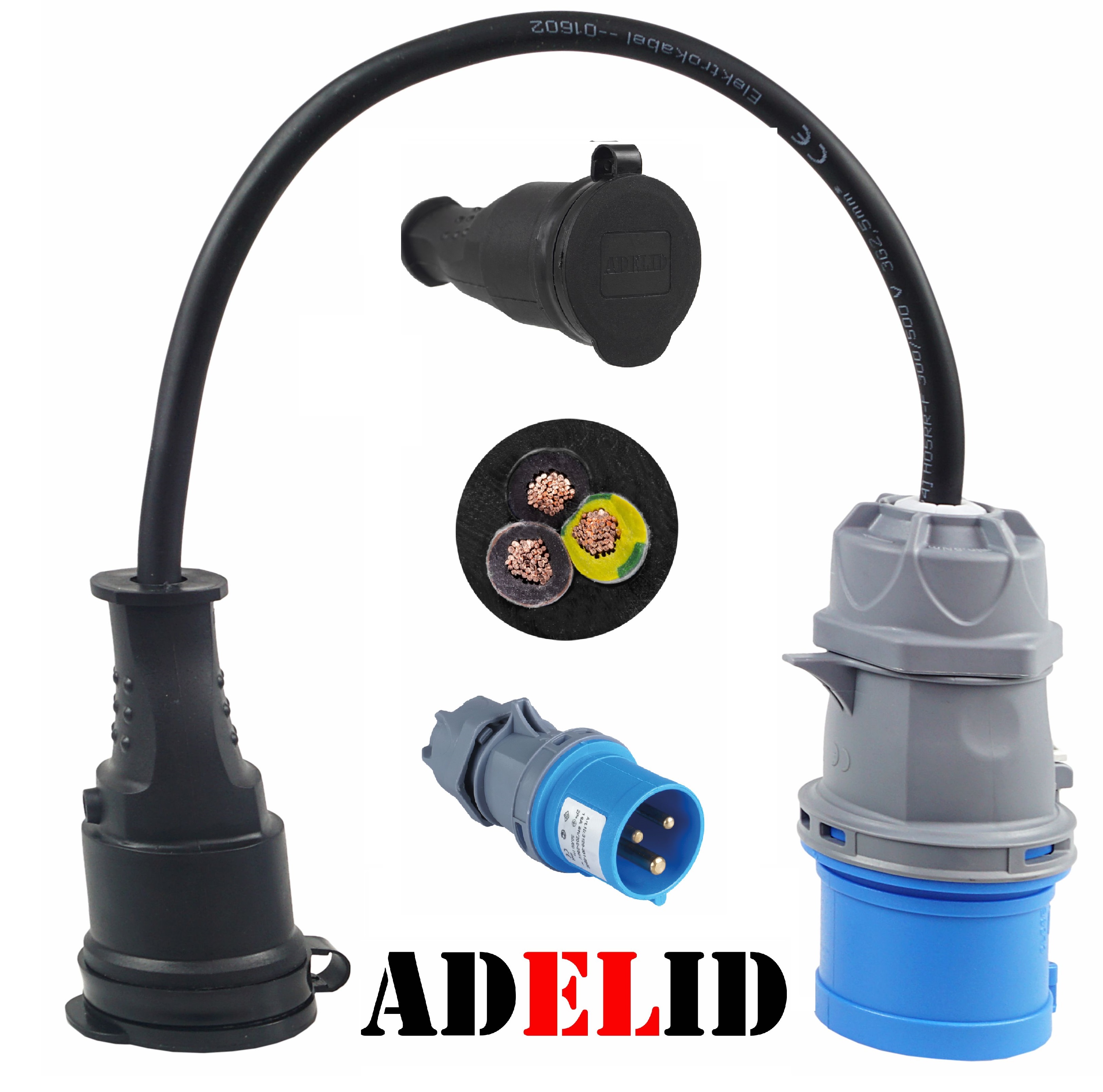 CEE ADAPTER Stecker 16A auf Schuko Kupplung 230V Camping Boot H05RR-F  3x2,5mm | eBay.de